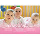 Pink Script Three's A Charm Triplets Photo Birth Announcements Image 4 of 6